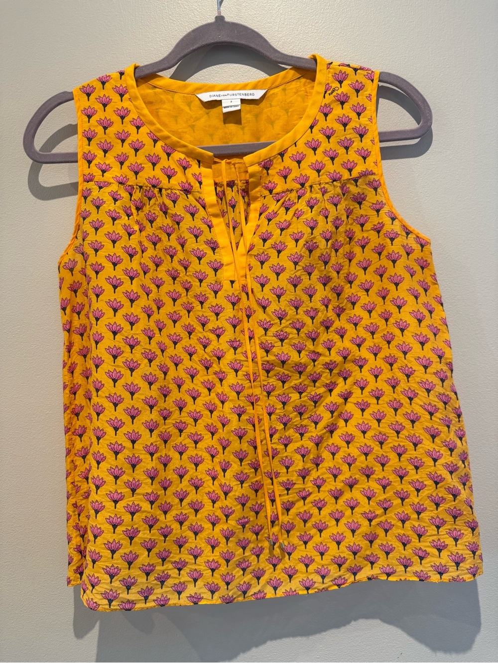 Diane Von Furstenberg Yellow Sleeveless Floral Tie-Front Camisole